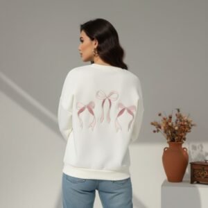 White Embroidered Bow Sweatshirt