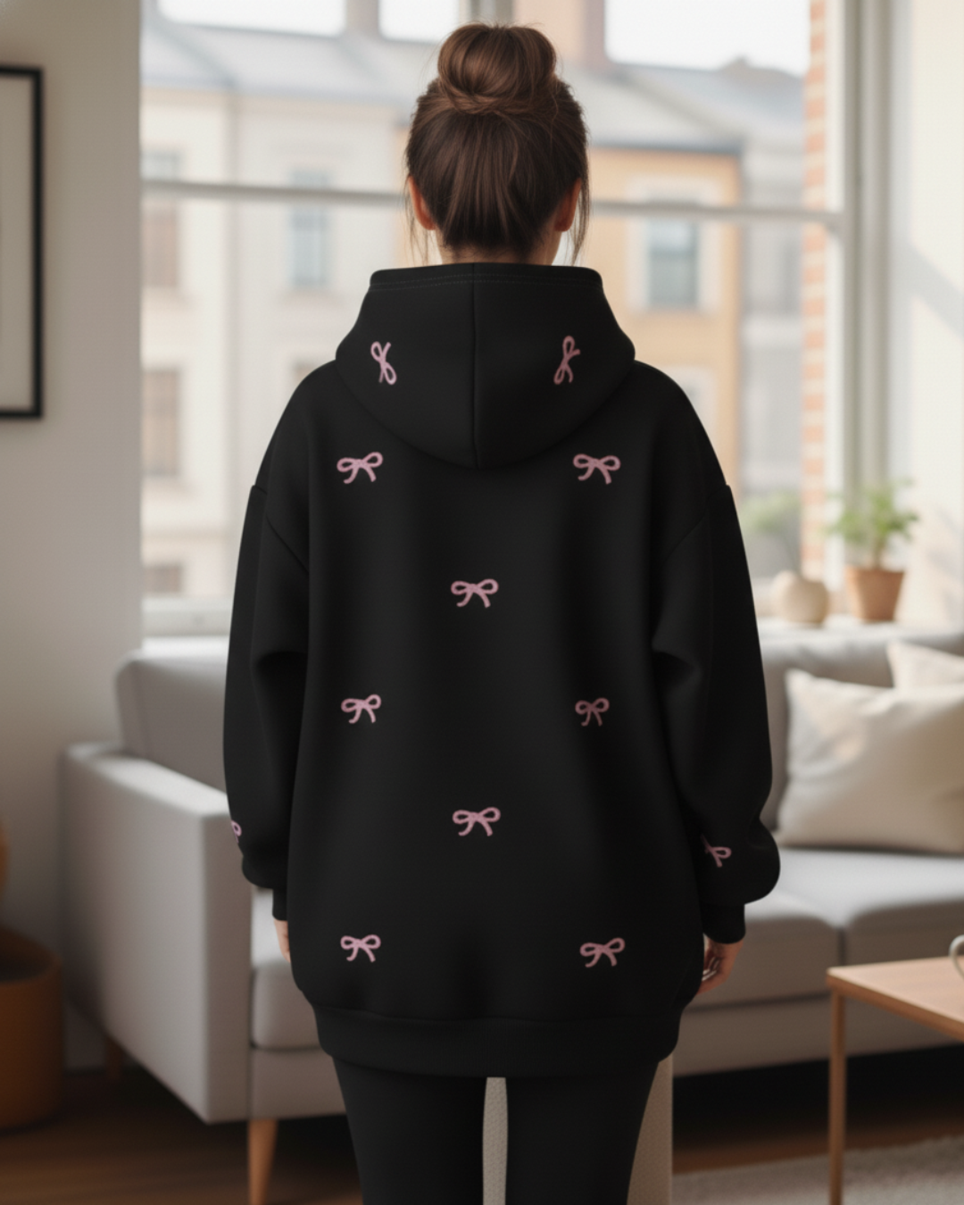 Black Bow Printed Oversized Hoodie - Image 4