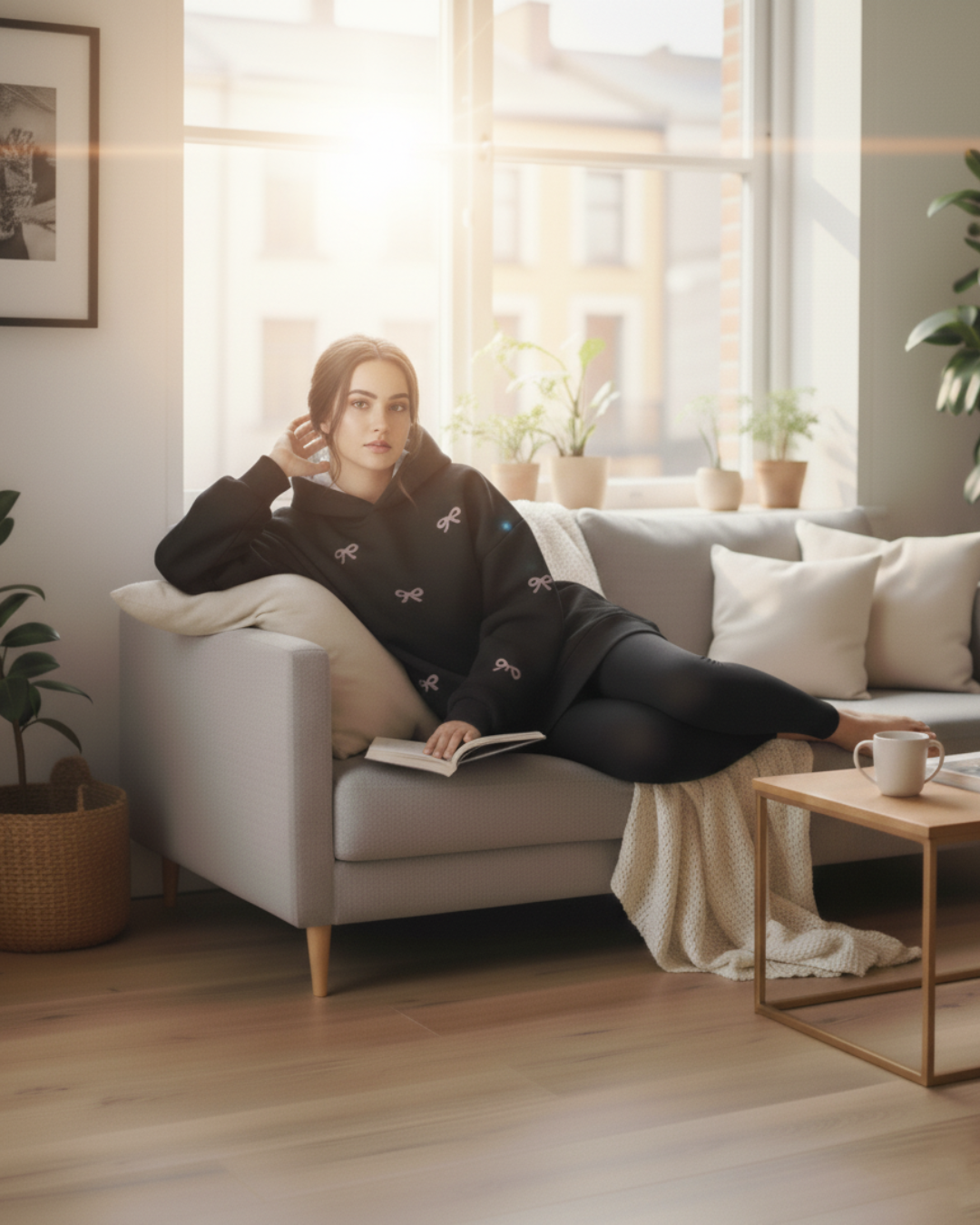 Black Bow Printed Oversized Hoodie - Image 5